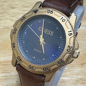 Vintage Guess Quartz Watch Unisex Gold Tone Rotating Bezel Leather New Battery - Picture 1 of 6