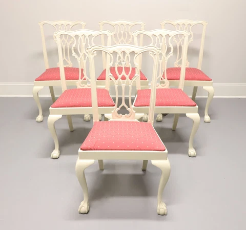 Vintage Chippendale Ball in Claw Cream Painted Dining Side Chairs - Set of 6 Cover