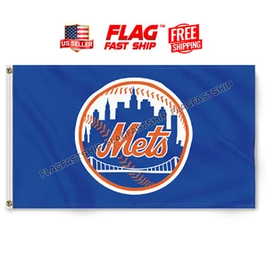 New York Mets Flag 3x5 FT Banner Logo Grommets Man Cave US Seller FREE Shipping - Picture 1 of 9