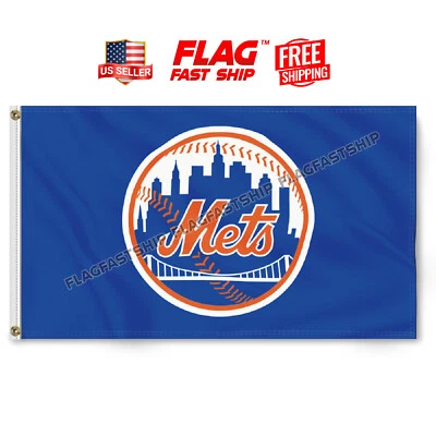 Bandera de los Mets de Nueva York 3x5 pies bandera logotipo ojales hombre cueva vendedor de EE. UU. envío GRATIS  Foto 1 de 4