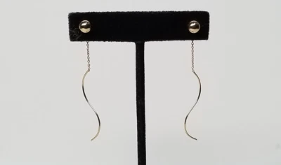 Marked CU 14K Solid Yellow Gold Ball Wavy Long Drop Threader Earrings - Image 1 of 4
