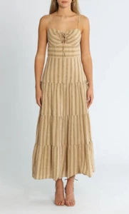 SIGNIFICANT OTHER Jordan Dress Stripe Beige Size 8 AU RRP 350 WITH DEFECTS - Picture 1 of 8