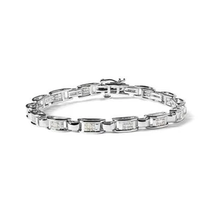 14K White Gold 1.00 Ctw Princess-Cut Diamond Link Bracelet - Picture 1 of 7