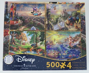 THOMAS KINKADE 4 - 500 Piece DISNEY Puzzles - Aladdin Beauty Pooh Little Mermaid - Picture 1 of 10
