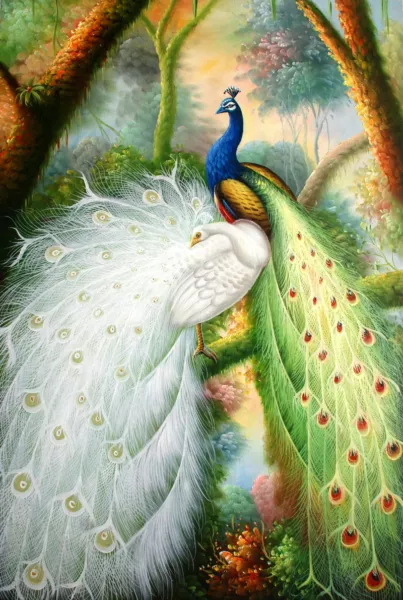 oil painting Two Peacock Oil painting canvas Giclee