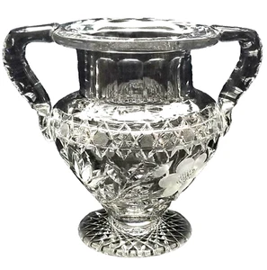 abp geschliffenes Glas TROPHÄENVASE, doppelte Griffe, 24pt Hobstar, Tulpe, Am Brilliant, 8 Pfund - Bild 1 von 12