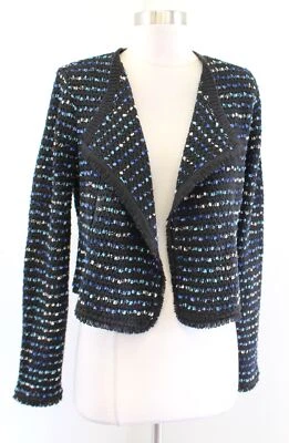 Chaqueta Suéter Casa Blanca Mercado Negro Azul Tweed Flecos Talla S Recortada Foto 1 de 4
