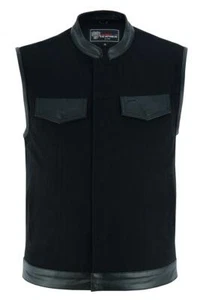 Chaleco de motocicleta negro denim de cuero con adornos de Vance Leather - Imagen 1 de 5