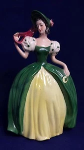 Wunderschönes Goebel Vintage Porzellan Art Deco Dame / mit grünem & gelbem Kleid - Bild 1 von 4