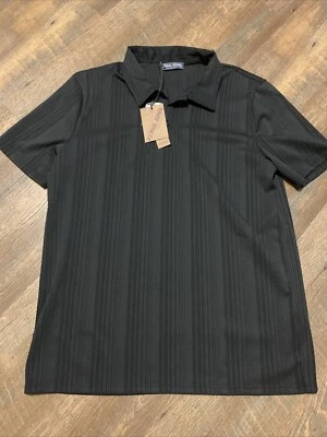 NUEVO PJ PAUL JONES Camisa Polo Tejida Texturizada Para Hombre’s L Elástica Negra Foto 1 de 4