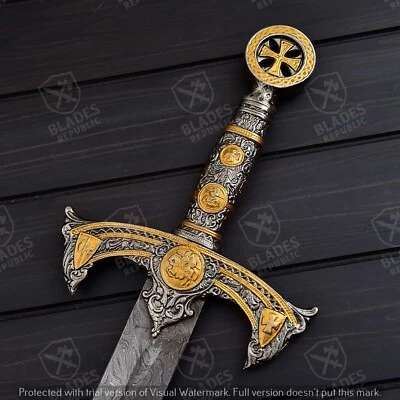 Knights Templar Sword, Crusader Damascus Steel Sword, Historical Arming Sword - Image 1 of 4