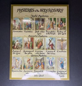 "Placa vintage Misterios del Santo Rosario colgante de pared corcho cristiano 7"" X 9""" - Imagen 1 de 5