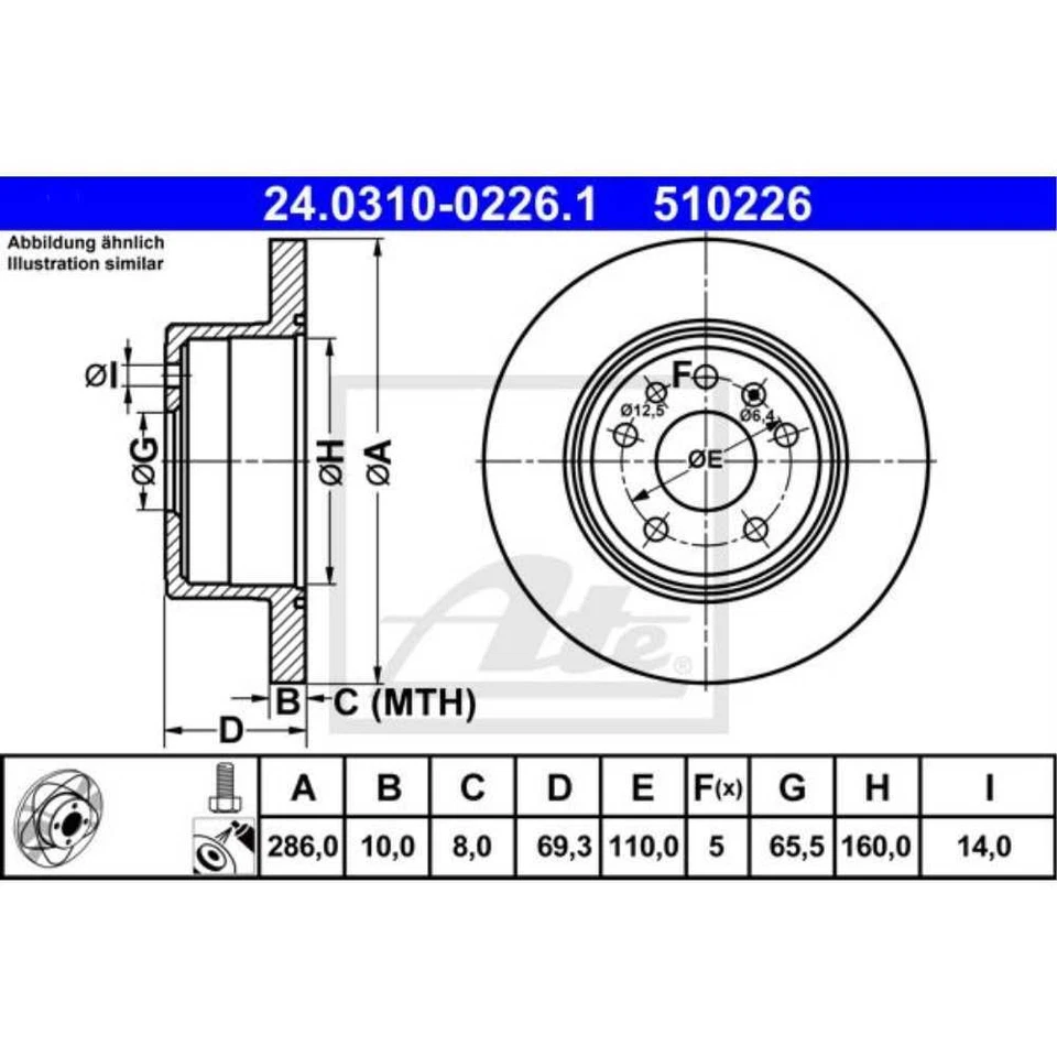 ATE 2X Disco De Freno Trasero 2860 Completo Para Opel Vectra B J96 31_ 38_ Saab - Imagen 1 de 1