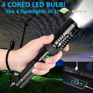 Super-Bright 990000LM LED Tactical Flashlight Zoom Torch w/ Rechargeable - Picture 1 of 11