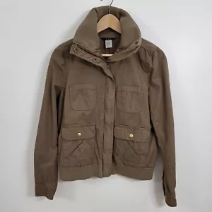 J.Crew Twill Bomber Jacket WOMEN Sz 2 COTTON BROWN - Picture 1 of 12