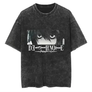Death Note Harajuku Washed T-Shirt Anime Streetwear Cotton Vintage Tee - Picture 1 of 12