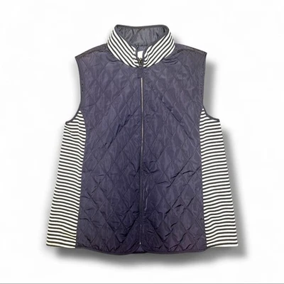 Talbots Navy Blue Diamond Quilted Vest Sleeveless Zip Jacket Vest Striped Sz 1X - Image 1 of 4