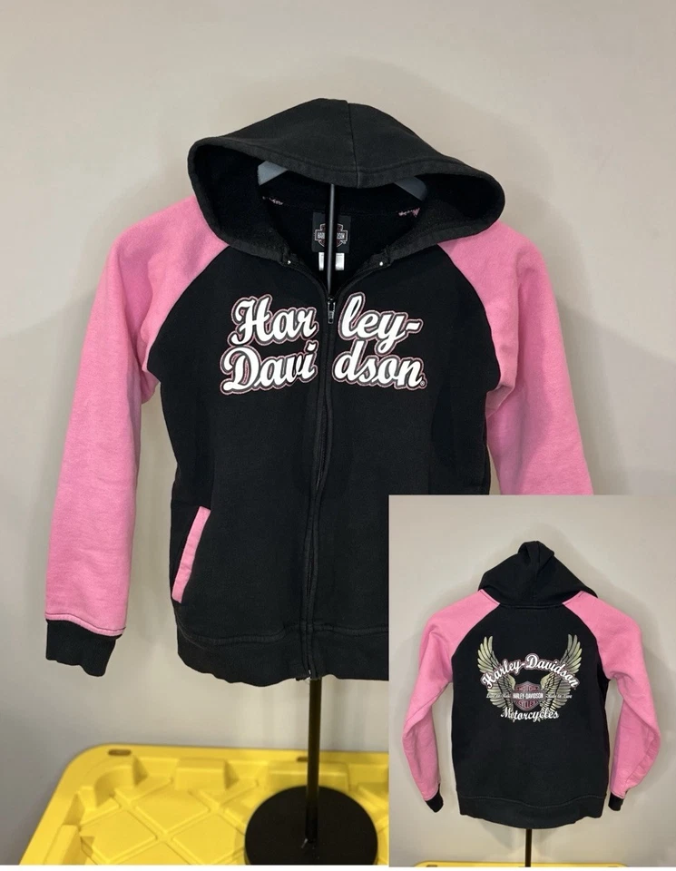 Sudadera Harley Davidson Niñas 10/12 Con Capucha Cremallera Completa Brillante Insignia Alas Rosa Foto 1 de 4
