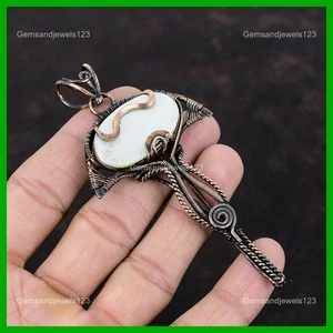 Sisters Day Sale Copper Mother Of Pearl Gemstone Wire Wrapped Pendant Jewelry - Picture 1 of 6