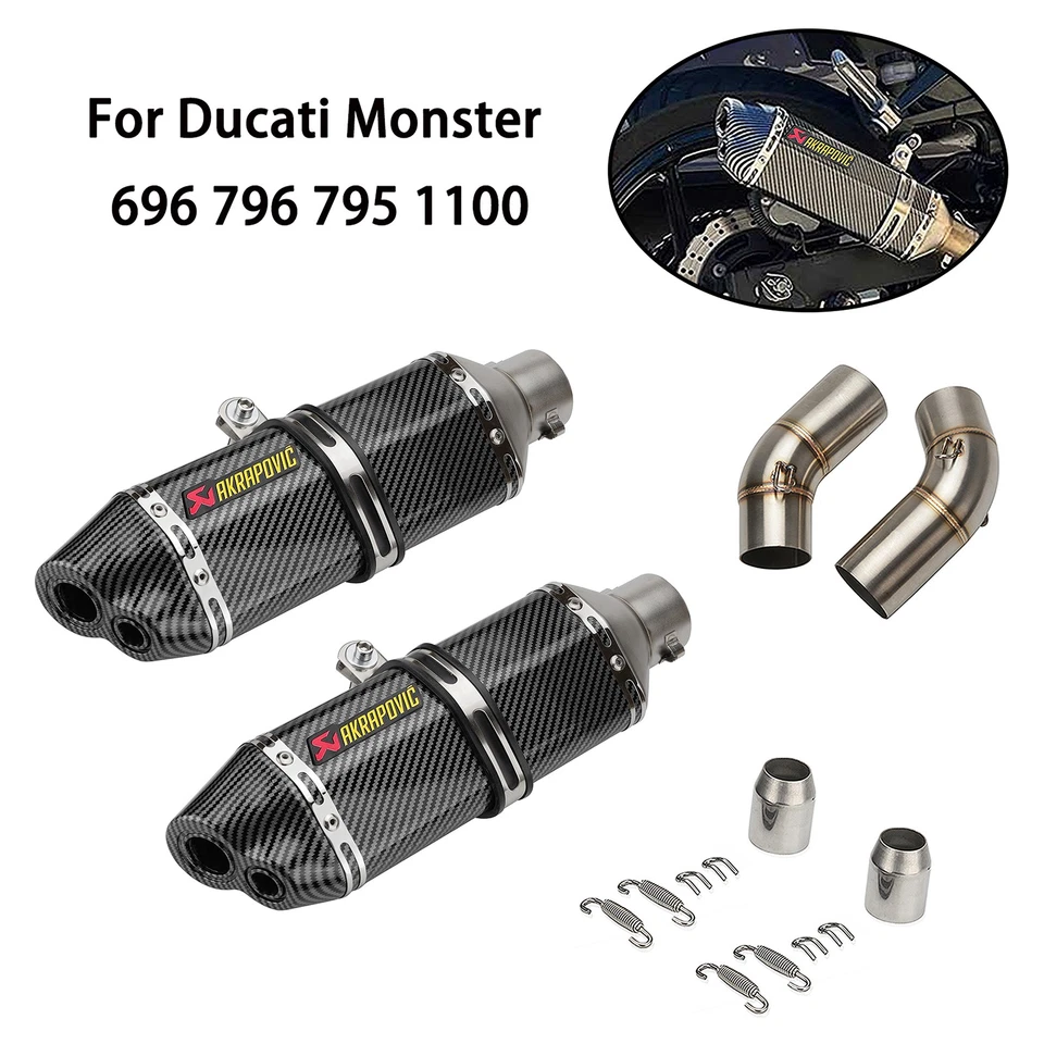 For Ducati Monster 696 796 795 1100 Dual Exit Outlet Muffler Exhaust System Kits - Image 1 of 4