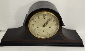 ANTIQUE 1920's NEW HAVEN CHESTER DARK WOOD TWO TONE CHIMING MANTLE CLOCK - Picture 1 of 11