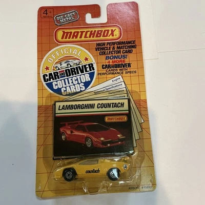 1989 Matchbox Official Car and Driver Collector Card Yellow Lamborghini Countach - Image 1 of 2