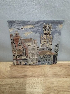 Old Fashion Tapestry Throw Pillow Cover Canals of Bruges European Country Land - Picture 1 of 7