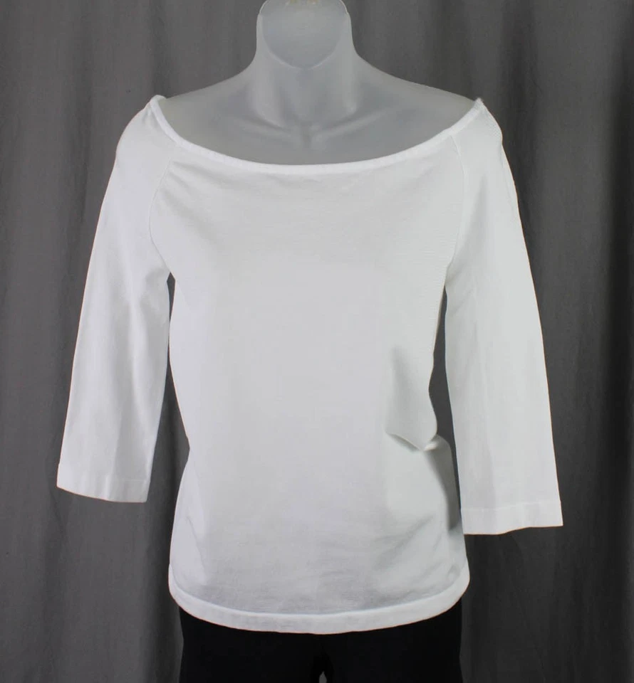 Wolford Women's White Cotton Blend Boat Neck 3/4 Sleeve Top Size Large - Image 1 of 4