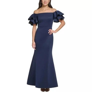 Eliza J Women's Ruffled-Sleeve Off-the-Shoulder Mermaid Gown, Navy Blue Size 10 - Picture 1 of 2