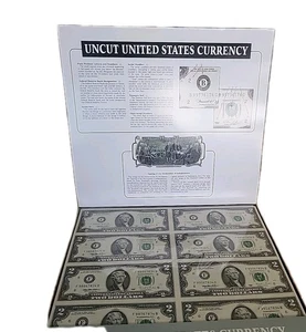 1995 Uncut Sheet of 8 $2 Dollar Bills Atlanta “F” Seal - Picture 1 of 4