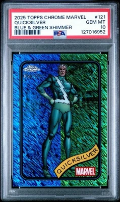 2025 Topps Chrome Marvel Quicksilver #121 Blue Green Shimmer /199 PSA 10 Low Pop - Image 1 of 2