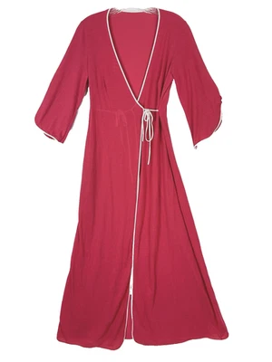 Gossard Long Wrap Robe Size Small Pink White Trim 3/4 Sleeve Pockets NEW Vintage - Image 1 of 4