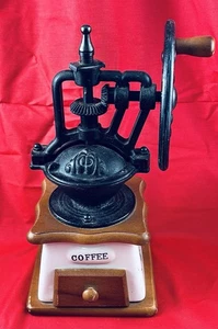 MANUELLE KAFFEEMÜHLE MÜHLE ADJ ANTIK STIL HANDKURBEL GUSSEISEN KERAMIK UNBENUTZT - Bild 1 von 10