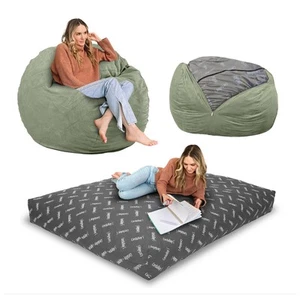 Chenille Bean Bag-Convertible Bean Bag Chair-Machine-Washable Chenille Fabric... - Picture 1 of 9