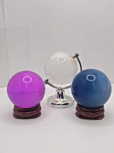 Lot of 2 Thai Naga Stone Amulet Crystals w/ one Crystal Glass Globe plastic base - Picture 1 of 11