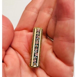 Vintage Floral Glas Micro Miniatur Mosaik Brosche verziert goldfarben Rahmen Italien - Bild 1 von 7