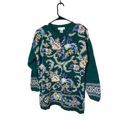 Suéter tejido floral verde vintage informal de esquina para mujer talla M Foto 1 de 4
