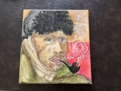 VAN GOGH SELF PORTRAIT WITH BANGED  EAR AND PIPE  HAND PAINTED ON BOARD - Image 1 of 2