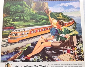 TRENO PUBBLICITARIO DIESEL POWER RAILROAD ANNI 40-50 - HIAWATHA THE MILWAUKEE ROAD EPHEMERA - Foto 1 di 14
