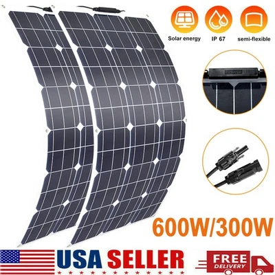 600W Flexible Solar Panel 12V Power Charge Camping Home RV Boat Cabin Van Car US - Image 1 of 4
