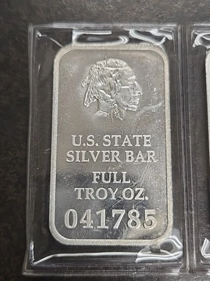 United States State Buffalo/Indian Head 1 oz .999 Fine Silver Ingot Bar SEALED - Image 1 of 2