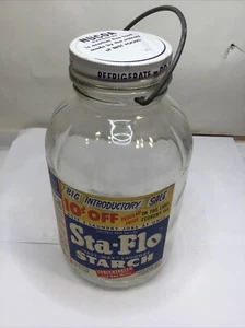 Vintage Staleys Sta-Flo Flüssigkeit Wäsche Stärke Glas Glas Kanne 1/2 Gallone Drahtbügel - Bild 1 von 13