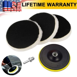 5PCS 6" Buffing Polishing Pad Wool Wheel Mop Kit For Car Polisher Drill Adapter! - Picture 1 of 15