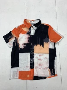 Shein Boys Orange Black White Button Up Short Sleeve Shirt Size 8 Youth - Picture 1 of 6