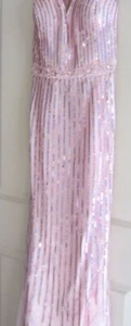 NINA CANACCI pink sequin rhinestone strappy long dress pageant prom gown 14 NWT - Picture 1 of 7