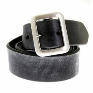Mens Black Leather Casual Belt with Dull Brushed Steel Rollerball Buckle F01406 - Picture 1 of 4