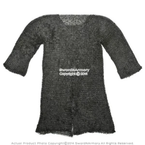 Camisa negra funcional Hauberk anillo redondo remachada medieval Chainmail SCA LARP - Imagen 1 de 1