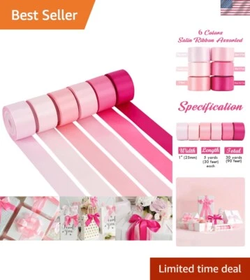 Elegant 1 Inch Double-Faced Satin Ribbon Set - 6 Rolls of Assorted Pink Shades - Image 1 of 4