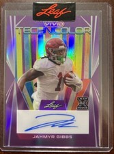 2023 Leaf Vivid Jahmyr Gibbs Technicolor Pre-Production RC Purple Auto 1/1 Lions