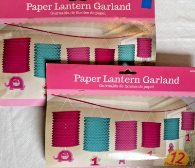 2 - One Wild Girl Jungle Animals 1st Birthday Decorations Paper Lantern Garland - Image 1 of 4